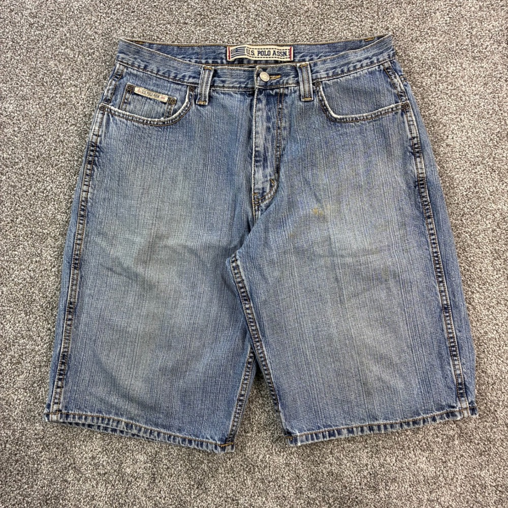 U.S. Polo Assn. Denim Shorts Men's 33 Light Wash‎ Baggy Wide Leg 12in Inseam